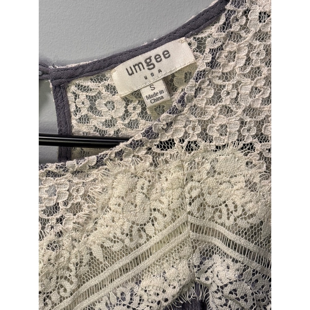 Umgee Boho Lace Trim Shift Dress Purple Grey Sleeveless Mini‎ G0718 Oversized - Picture 3 of 5